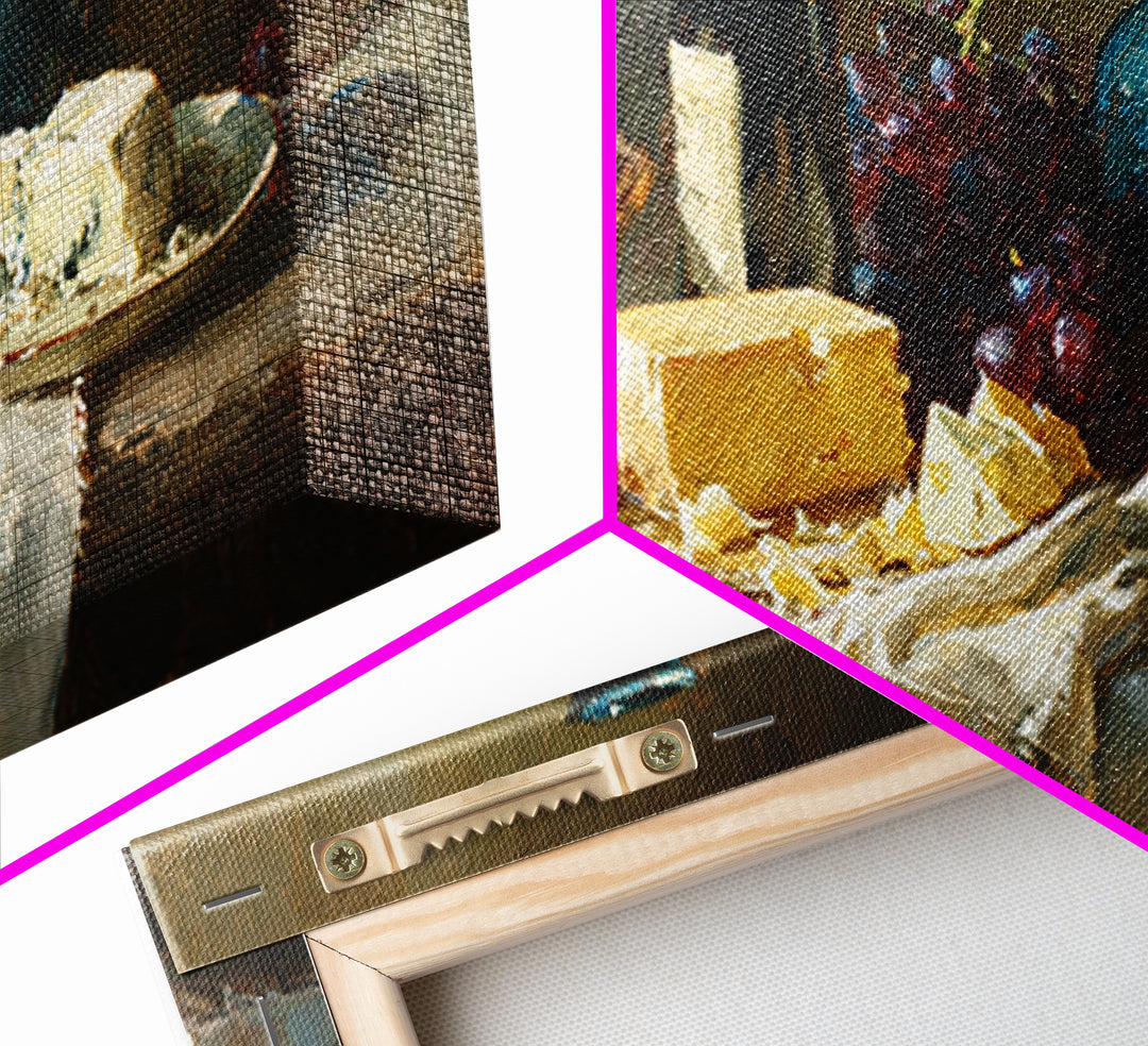 Wine Bottle Grapes and Cheese Still Life Framed Canvas Print, Kitchen Art, Prints, Kitchen Decor, Kitchen, Kitchen Wall Decor, KIT-2x1-56