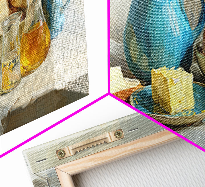 Fresh Bread with Butter and Honey Canvas Print, Kitchen Art, Room Decor, Kitchen Decor, Oil Painting, Kitchen, Digital Art, KIT-2x1-62