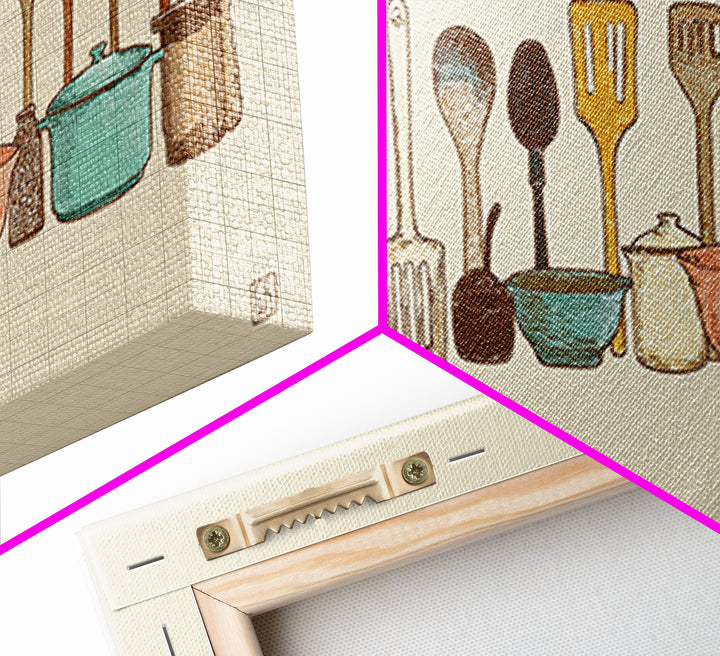 Kitchen Utensil Silhouettes Framed Canvas Print, Kitchen Art, Prints, Kitchen Decor, Fine Art, Kitchen, Kitchen Wall Decor, KIT-2x1-65