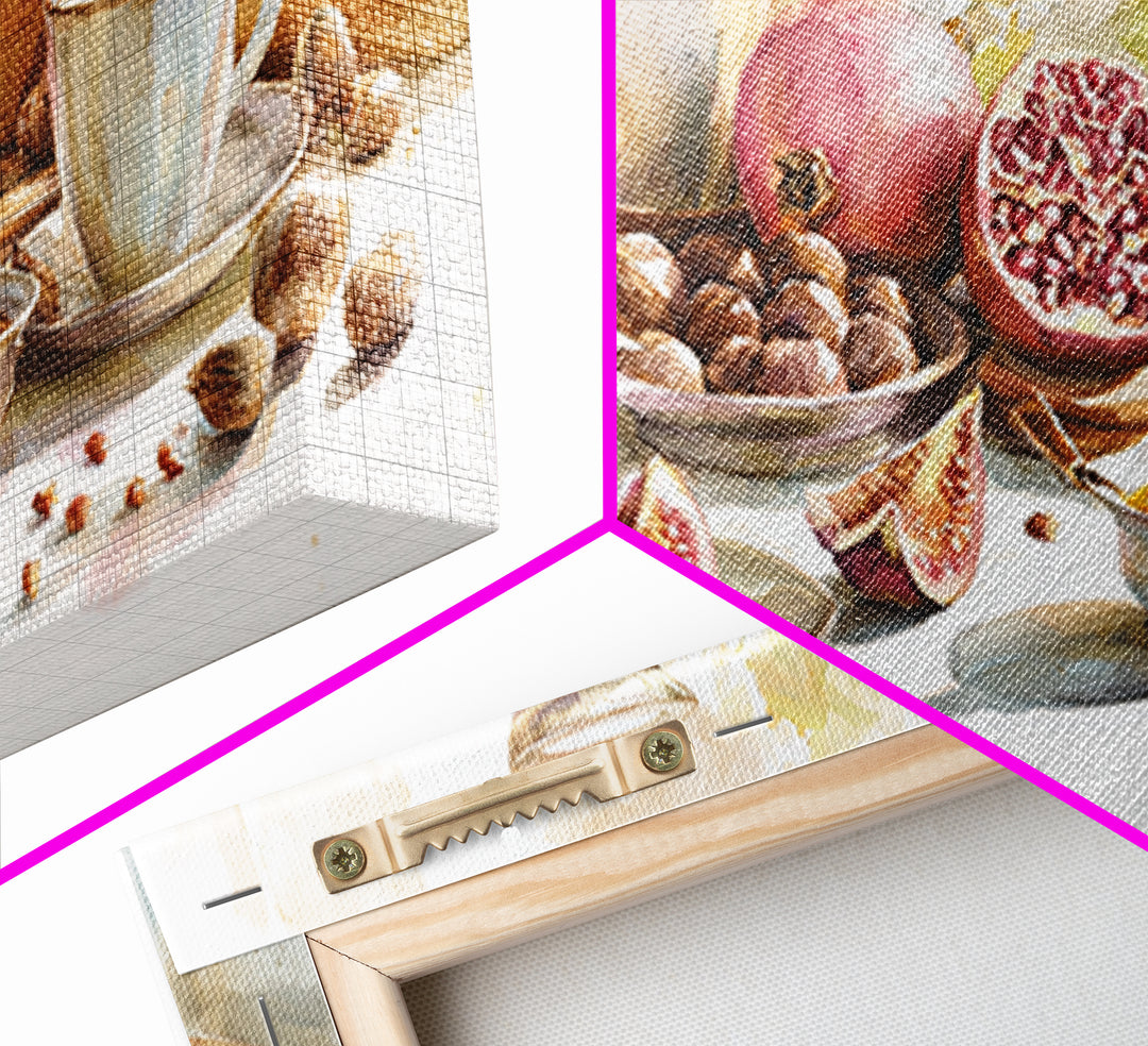 Figs Pomegranates and Linen Composition Canvas Print, Kitchen Art, Textured Painting, Kitchen Decor, Abstract Art, Kitchen, KIT-2x1-66