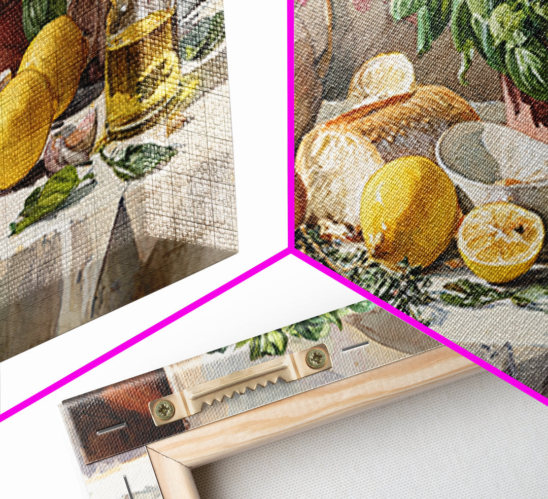 Pasta Lemons and Basil Mediterranean Still Life Framed Canvas Print, Kitchen Art, Digital Wall Art, Kitchen Decor, Kitchen, KIT-2x1-85