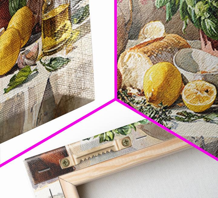 Pasta Lemons and Basil Mediterranean Still Life Framed Canvas Print, Kitchen Art, Digital Wall Art, Kitchen Decor, Kitchen, KIT-2x1-85