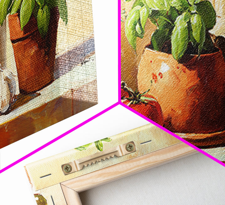 Fresh Herbs in Terracotta Pots Canvas Print, Kitchen Art, Kitchen Decor, Kitchen, Trendy Wall Art, Dining Room Wall Art, KIT-2x1-93
