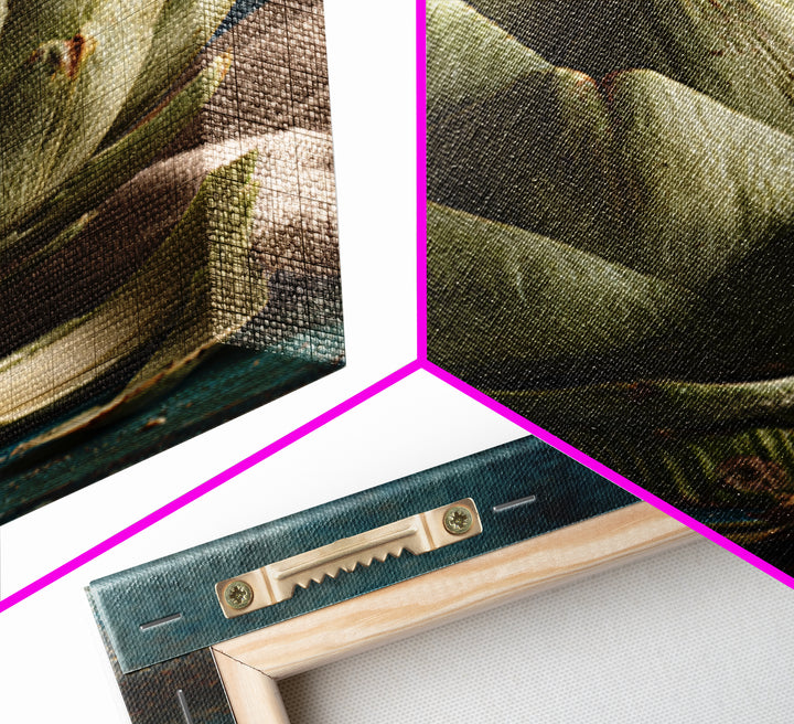 Artichoke Closeup in Painterly Green Tones Framed Canvas Print, Kitchen Art, Art Print, Kitchen Decor, Fine Art, Kitchen, KIT-2x3-100