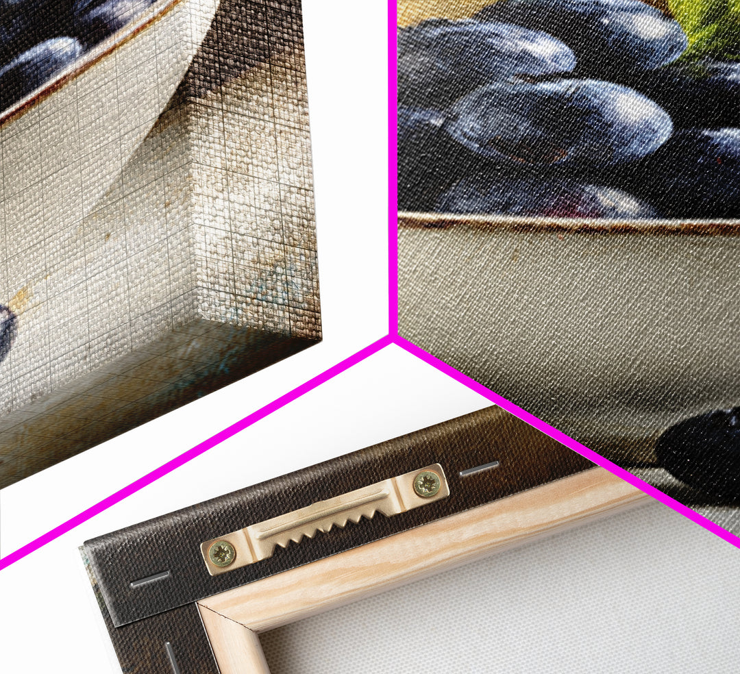 Blueberries in a White Bowl Framed Canvas Print, Kitchen Art, Coffee Print, Kitchen Decor, Fine Art, Kitchen, Textured Painting, KIT-2x3-3