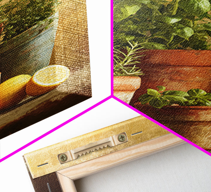 Fresh Herbs in Terracotta Pots Canvas Print, Kitchen Art, Digital Print, Kitchen Decor, Oil Painting, Kitchen, Kitchen Print, KIT-2x3-57