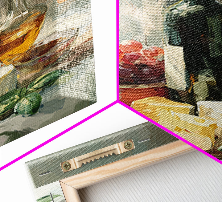 Wine Bottle Grapes and Cheese Still Life Framed Canvas Print, Kitchen Art, Digital Art, Kitchen Decor, Fine Art, Kitchen, KIT-2x3-68