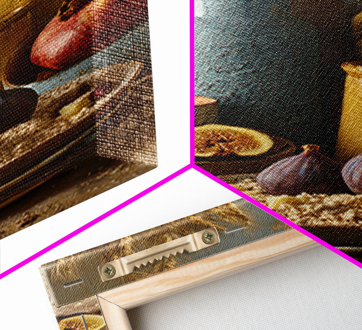 Figs Pomegranates and Linen Composition Framed Canvas Print, Kitchen Art, Wall Decor, Kitchen Decor, Abstract Art, Kitchen, KIT-2x3-78