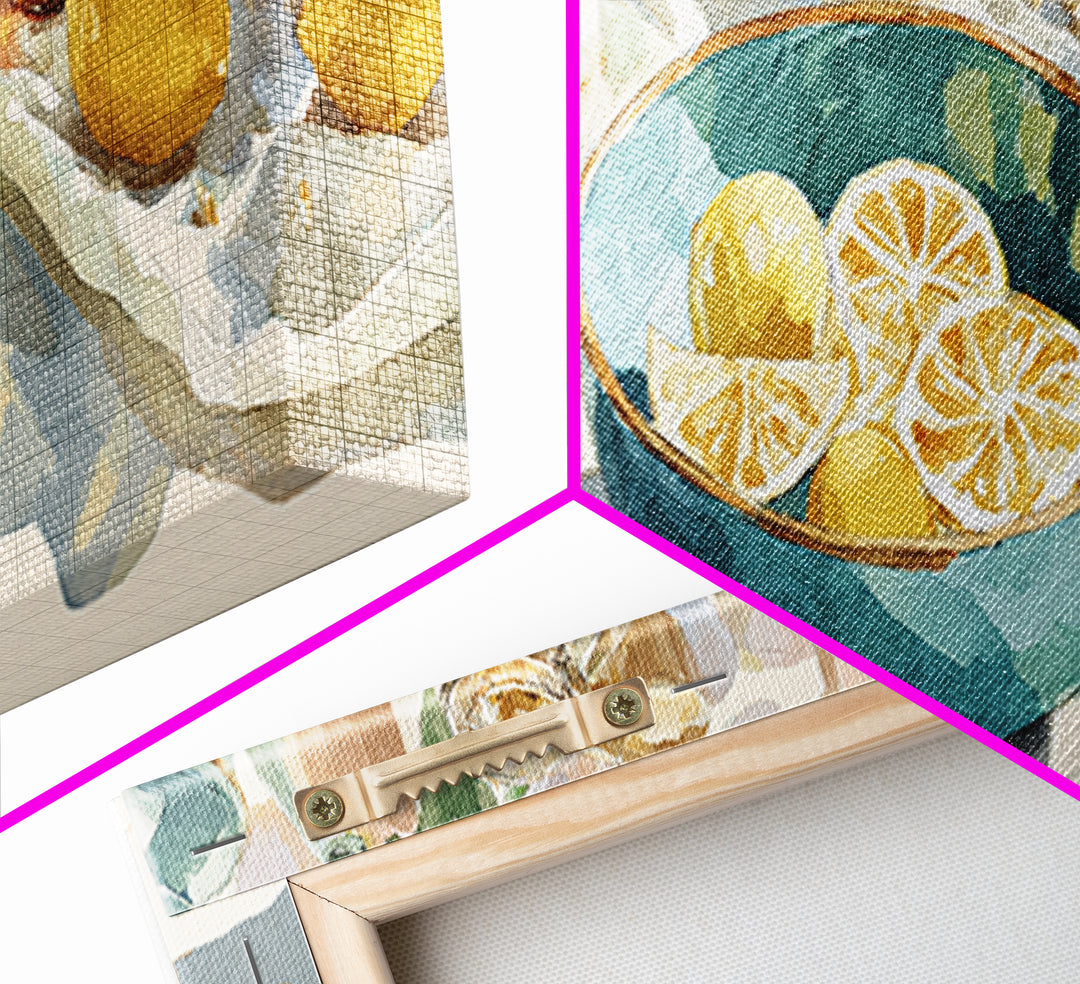 Lemons and Blue Ceramic Bowl Still Life Canvas Print, Kitchen Art, Printable Art, Kitchen Decor, Kitchen, Coffee Wall Art, KIT-3x1-42