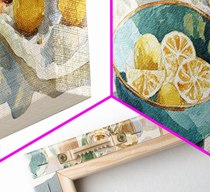 Lemons and Blue Ceramic Bowl Still Life Canvas Print, Kitchen Art, Printable Art, Kitchen Decor, Kitchen, Coffee Wall Art, KIT-3x1-42