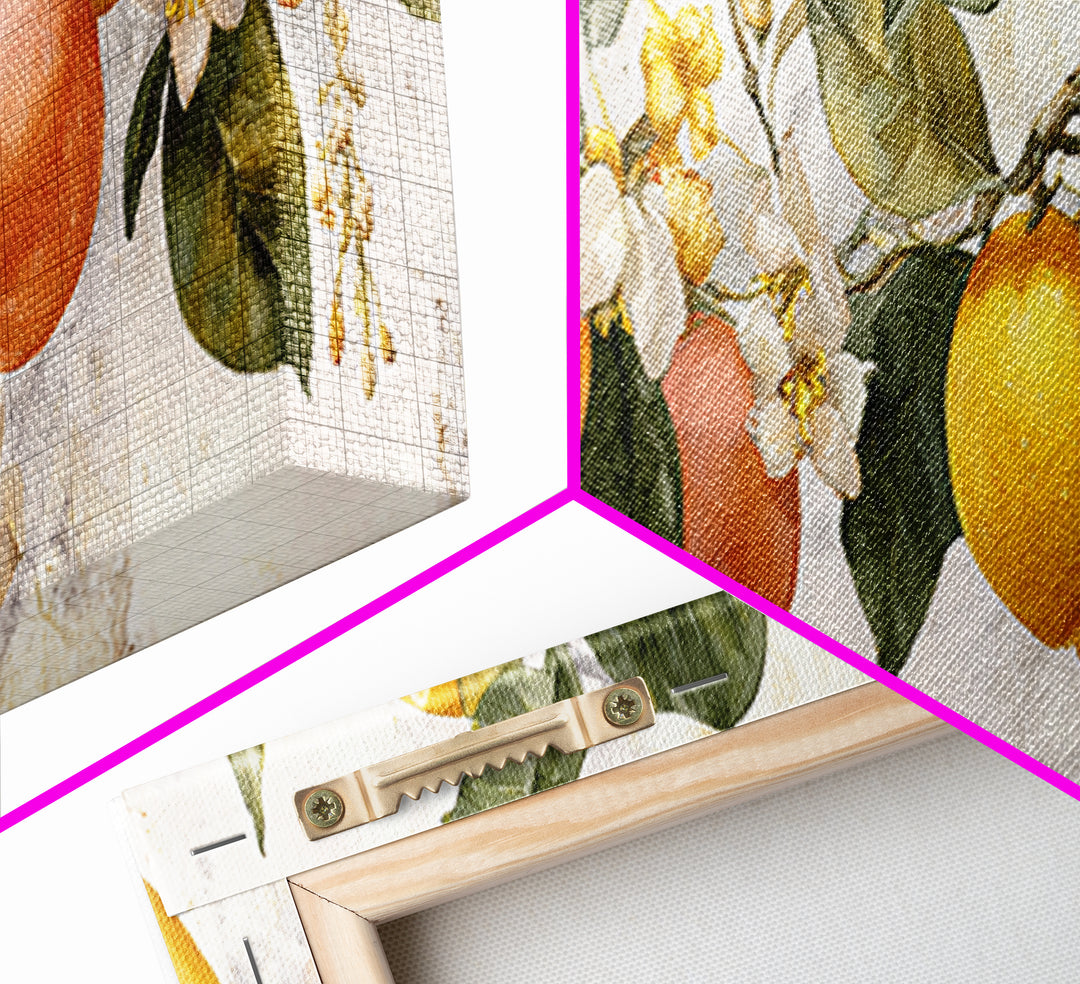 Orange Citrus Botanical Branch Framed Canvas Print, Kitchen Art, Kitchen Decor, Oil Painting, Kitchen, Kitchen Wall Decor, KIT-3x1-51