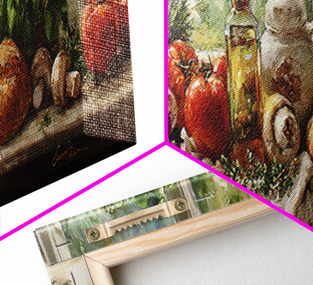Mushrooms and Thyme Botanical Study Framed Canvas Print, Kitchen Art, Contemporary Art, Kitchen Decor, Oil Painting, Kitchen, KIT-3x1-55