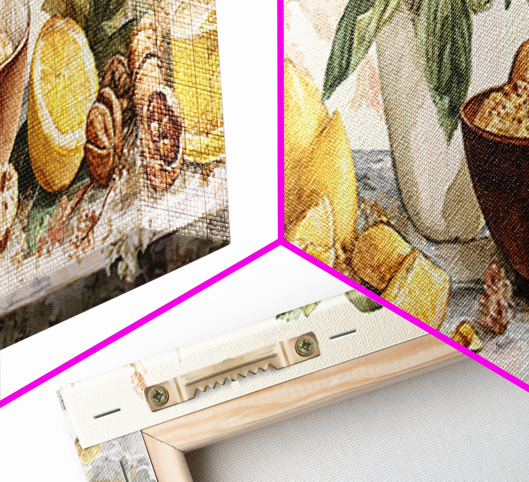 Pasta Lemons and Basil Mediterranean Still Life Framed Canvas Print, Kitchen Art, Coffee Art, Kitchen Decor, Fine Art, Kitchen, KIT-3x1-57