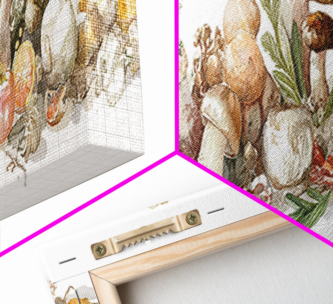 Mushrooms and Thyme Botanical Study Framed Canvas Print, Kitchen Art, Neutral Decor, Kitchen Decor, Fine Art, Kitchen, KIT-3x1-7