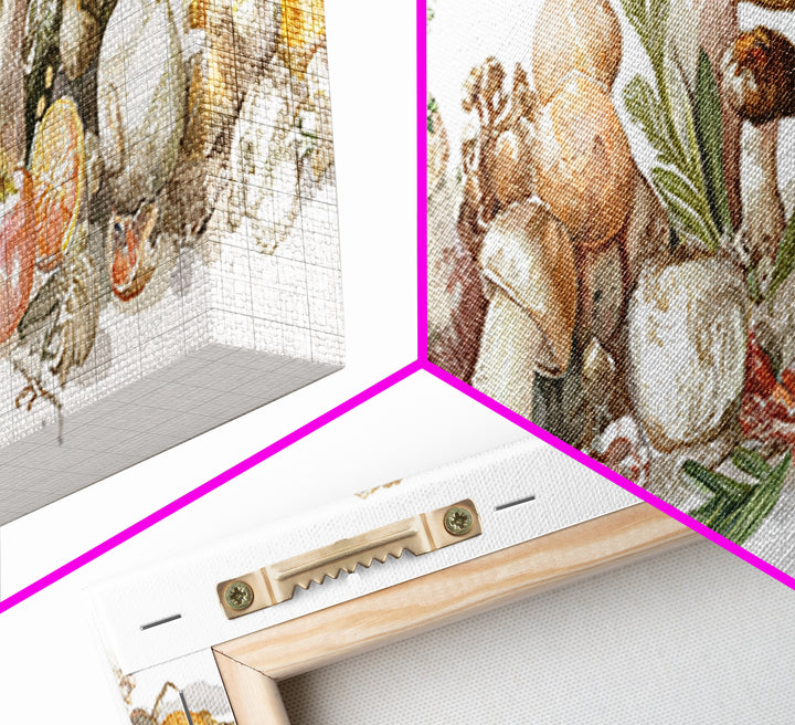 Mushrooms and Thyme Botanical Study Framed Canvas Print, Kitchen Art, Neutral Decor, Kitchen Decor, Fine Art, Kitchen, KIT-3x1-7