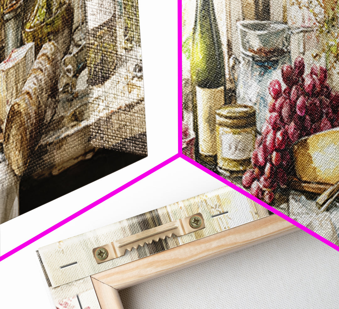 Wine Bottle Grapes and Cheese Still Life Canvas Print, Kitchen Art, Home Decor, Kitchen Decor, Fine Art, Kitchen, Digital Print, KIT-3x1-76
