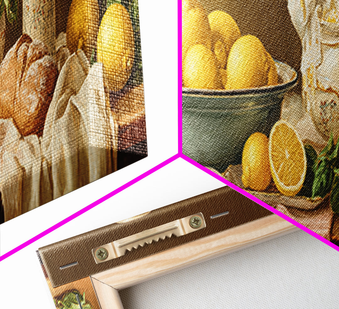 Pasta Lemons and Basil Mediterranean Still Life Framed Canvas Print, Kitchen Art, Coffee Art, Kitchen Decor, Fine Art, Kitchen, KIT-3x1-81