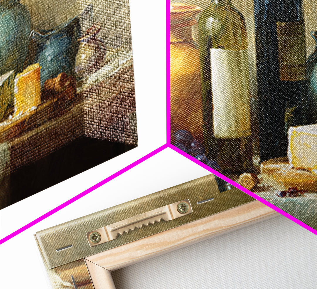 Wine Bottle Grapes and Cheese Still Life Canvas Print, Kitchen Art, Digital Print, Kitchen Decor, Watercolor Art, Kitchen, KIT-3x2-16