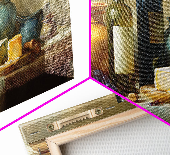 Wine Bottle Grapes and Cheese Still Life Canvas Print, Kitchen Art, Digital Print, Kitchen Decor, Watercolor Art, Kitchen, KIT-3x2-16