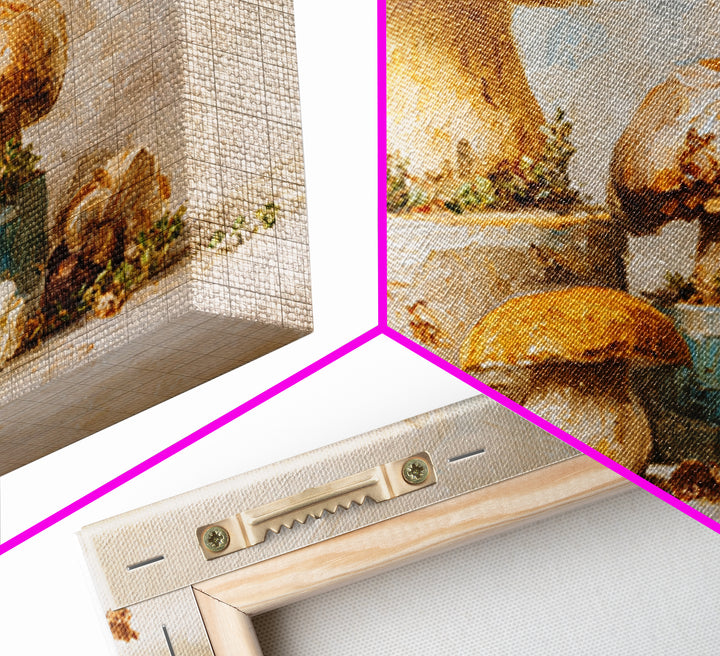 Mushrooms and Thyme Botanical Study Framed Canvas Print, Kitchen Art, Poster Art, Kitchen Decor, Fine Art, Kitchen, Boho Decor, KIT-3x2-19