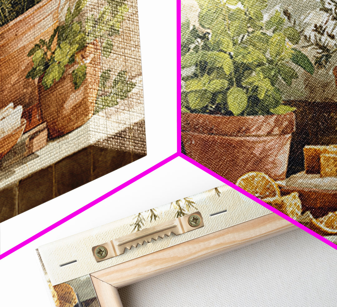 Fresh Herbs in Terracotta Pots Framed Canvas Print, Kitchen Art, Modern Art, Kitchen Decor, Fine Art, Kitchen, Neutral Decor, KIT-3x2-5