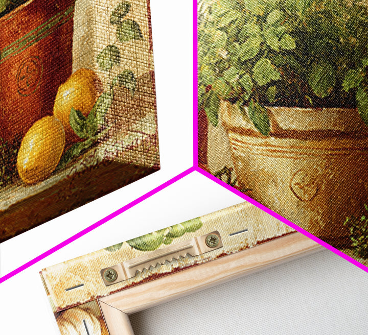 Fresh Herbs in Terracotta Pots Canvas Print, Kitchen Art, Dining Room Wall Art, Kitchen Decor, Fine Art, Kitchen, Luxury Decor, KIT-3x2-53