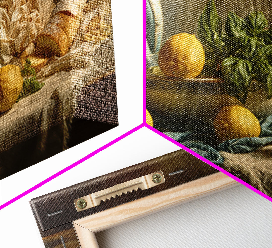 Pasta Lemons and Basil Mediterranean Still Life Framed Canvas Print, Kitchen Art, Poster Art, Kitchen Decor, Fine Art, Kitchen, KIT-3x2-69