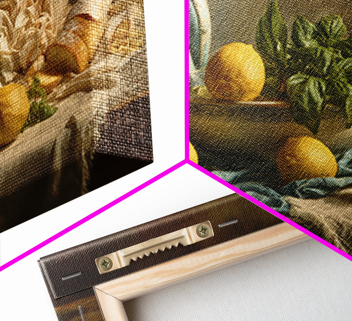 Pasta Lemons and Basil Mediterranean Still Life Framed Canvas Print, Kitchen Art, Poster Art, Kitchen Decor, Fine Art, Kitchen, KIT-3x2-69
