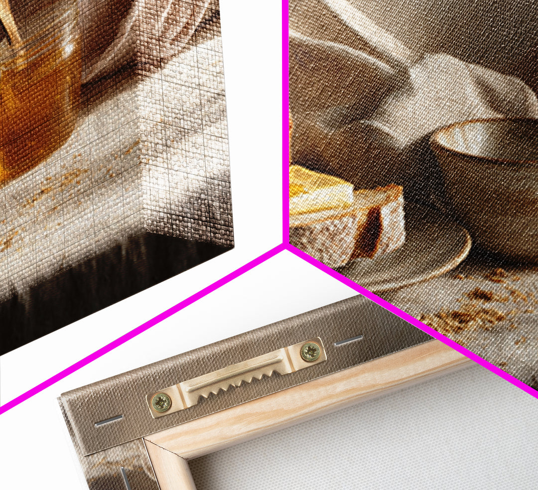 Fresh Bread with Butter and Honey Framed Canvas Print, Kitchen Art, Printable Art, Kitchen Decor, Kitchen, Coffee Wall Art, KIT-3x2-70