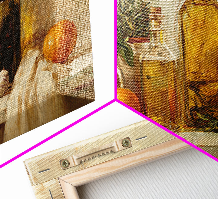Olive Oil Bottle and Rosemary Branch Framed Canvas Print, Kitchen Art, Printable Art, Kitchen Decor, Oil Painting, Kitchen, KIT-3x2-9