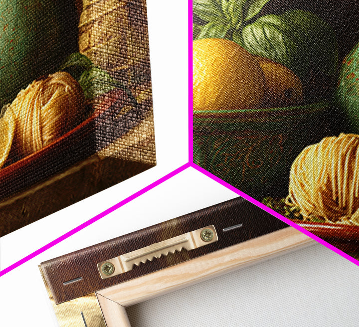 Pasta Lemons and Basil Mediterranean Still Life Canvas Print, Kitchen Art, Kitchen Art Print, Kitchen Decor, Fine Art, Kitchen, KIT-3x2-93