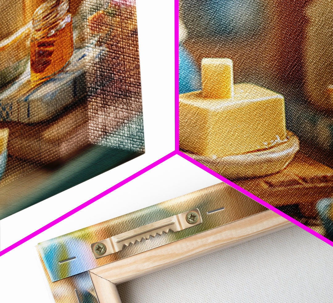 Fresh Bread with Butter and Honey Canvas Print, Kitchen Art, Minimalist Wall Art, Kitchen Decor, Abstract Art, Kitchen, KIT-3x2-94