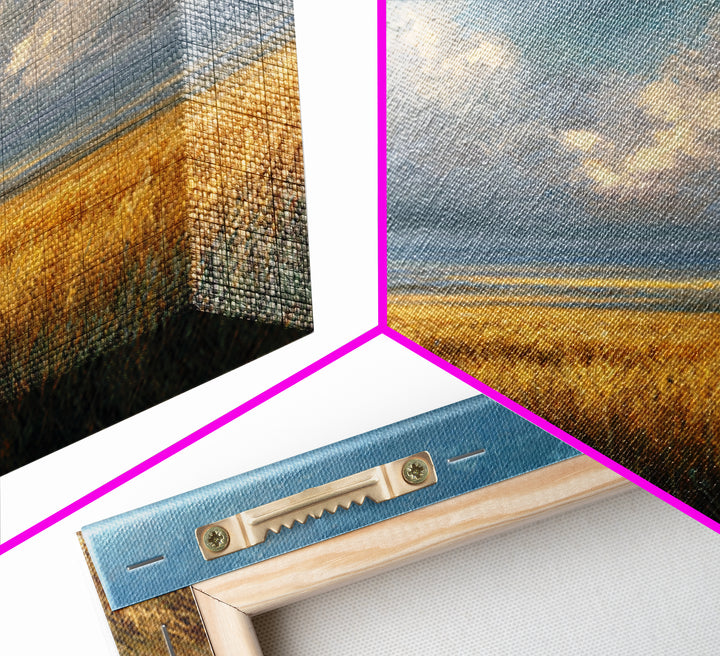 Golden Wheat Field Beneath Huge Clouds Framed Canvas Print, Landscape Art, Wall Art Print, Living Room Decor, Fine Art, Horizon, LAN-1x1-24