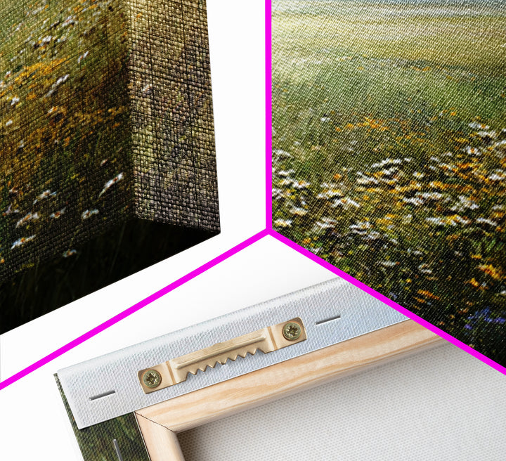 Sunlit Meadow with Wildflowers Framed Canvas Print, Landscape Art, Boho Decor, Living Room Decor, Fine Art, Horizon, Art Prints, LAN-1x1-37
