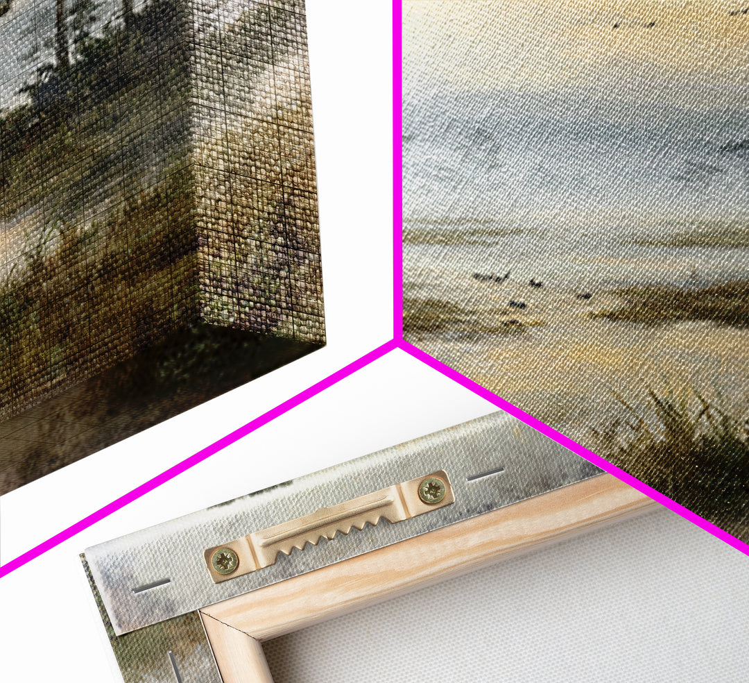 Misty Cypress Swamp Framed Canvas Print, Landscape Art, Living Room Wall Art, Living Room Decor, Oil Painting, Horizon, LAN-1x1-46