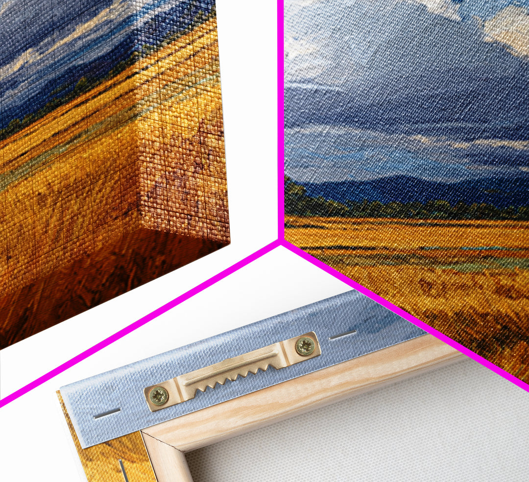 Golden Wheat Field Beneath Huge Clouds Framed Canvas Print, Landscape Art, Decor, Living Room Decor, Oil Painting, Horizon, LAN-1x1-48