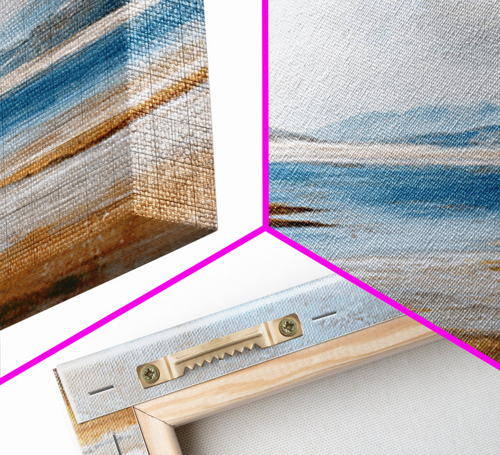 Fjord Landscape with Icy Blue Water Framed Canvas Print, Landscape Art, Neutral Decor, Living Room Decor, Oil Painting, Horizon, LAN-1x1-63