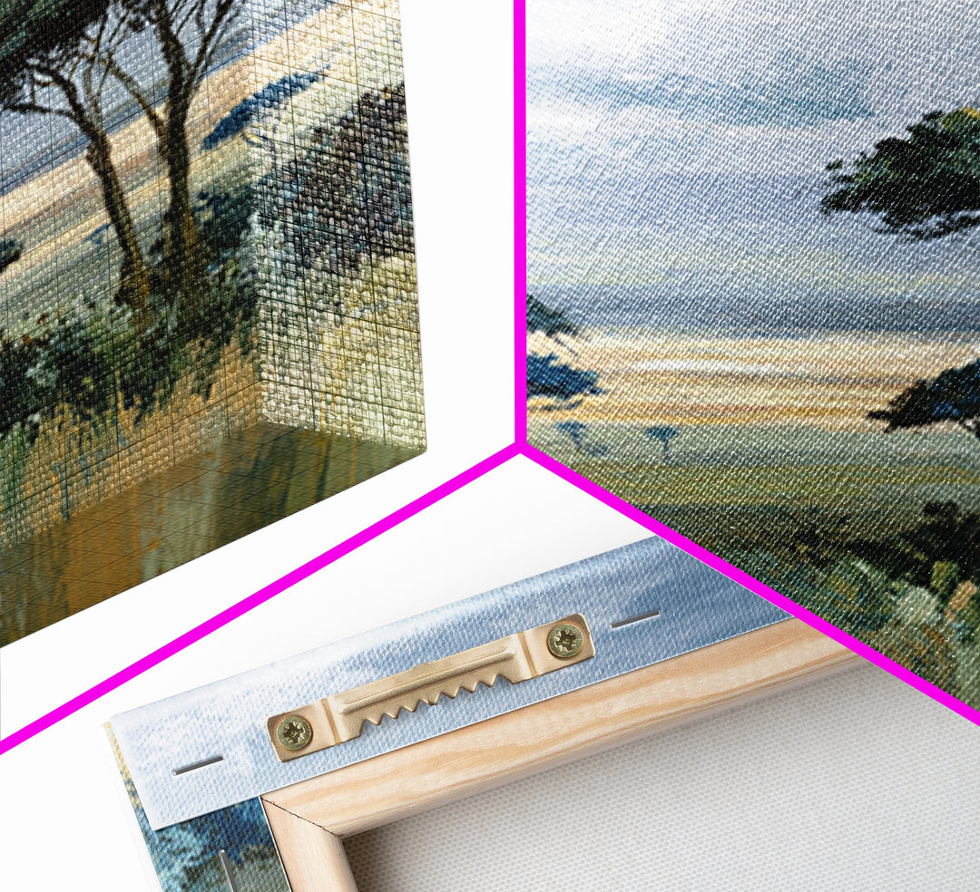 Wide Savanna with Acacia Silhouette Framed Canvas Print, Landscape Art, Modern Decor, Living Room Decor, Fine Art, Horizon, LAN-1x1-67