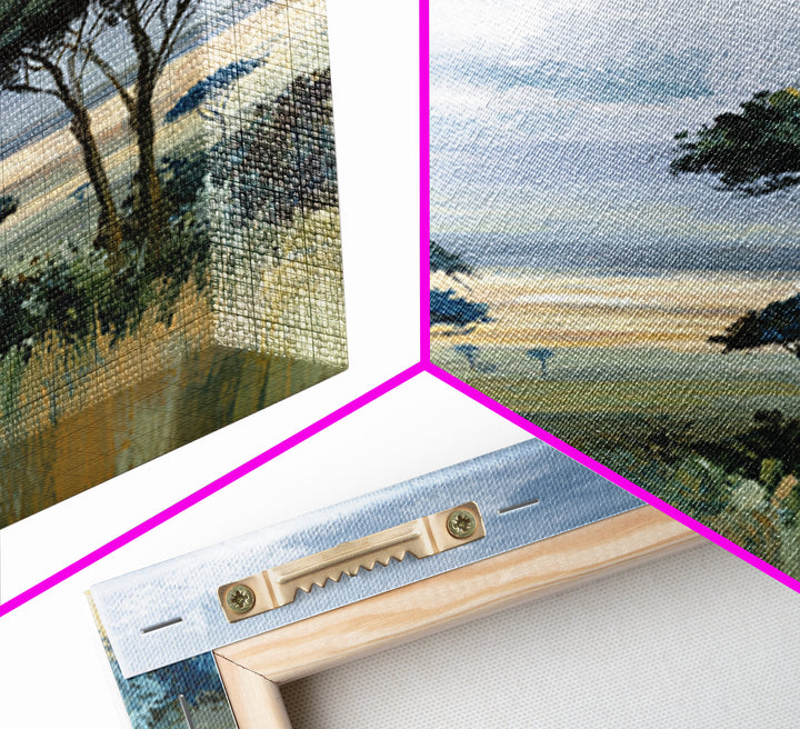 Wide Savanna with Acacia Silhouette Framed Canvas Print, Landscape Art, Modern Decor, Living Room Decor, Fine Art, Horizon, LAN-1x1-67