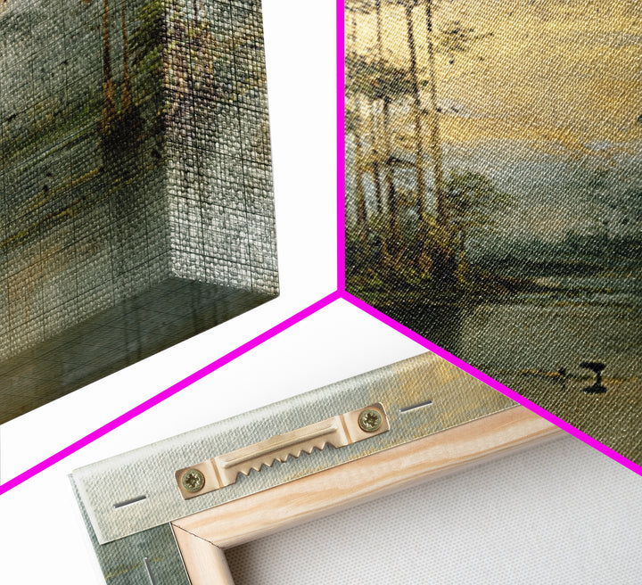 Misty Cypress Swamp Framed Canvas Print, Landscape Art, Living Room Wall Art, Living Room Decor, Oil Painting, Horizon, LAN-1x1-70