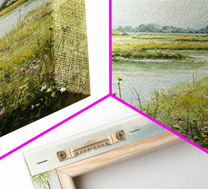Sunlit Meadow with Wildflowers Canvas Print, Landscape Art, Minimalist Decor, Living Room Decor, Oil Painting, Horizon, LAN-1x1-85