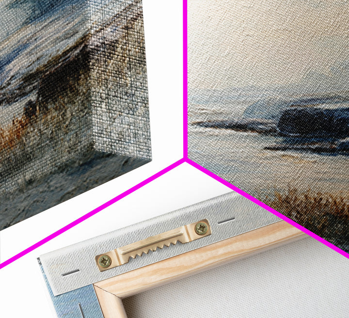 Fjord Landscape with Icy Blue Water Canvas Print, Landscape Art, Luxury Decor, Living Room Decor, Horizon, Digital Art, LAN-1x1-87