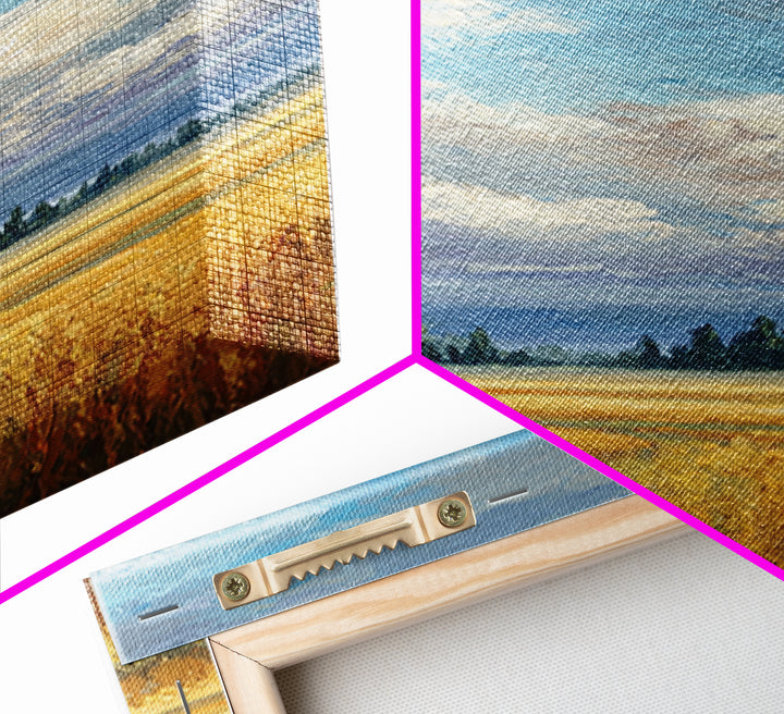 Golden Wheat Field Beneath Huge Clouds Canvas Print, Landscape Art, Wall Art, Living Room Decor, Horizon, Framed Wall Art, LAN-1x3-12