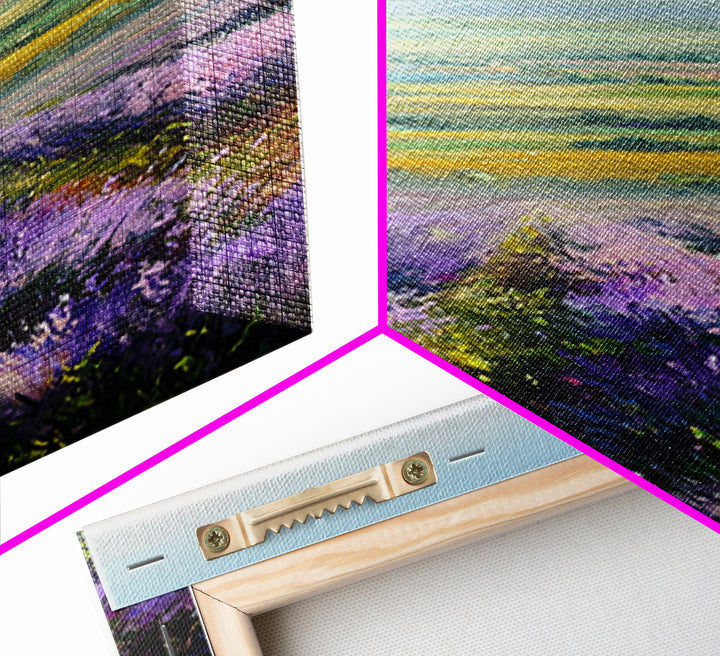 Lavender Field Leading to Distant Hills Canvas Print, Landscape Art, Living Room Wall Art, Living Room Decor, Oil Painting, LAN-1x3-22
