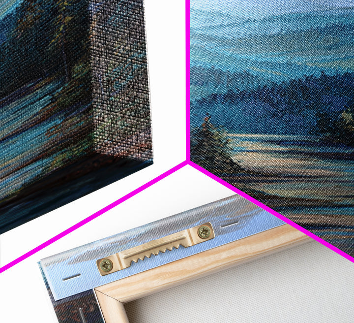 Waterfall Hidden in Dense Forest Framed Canvas Print, Landscape Art, Decor, Living Room Decor, Oil Painting, Horizon, LAN-1x3-24