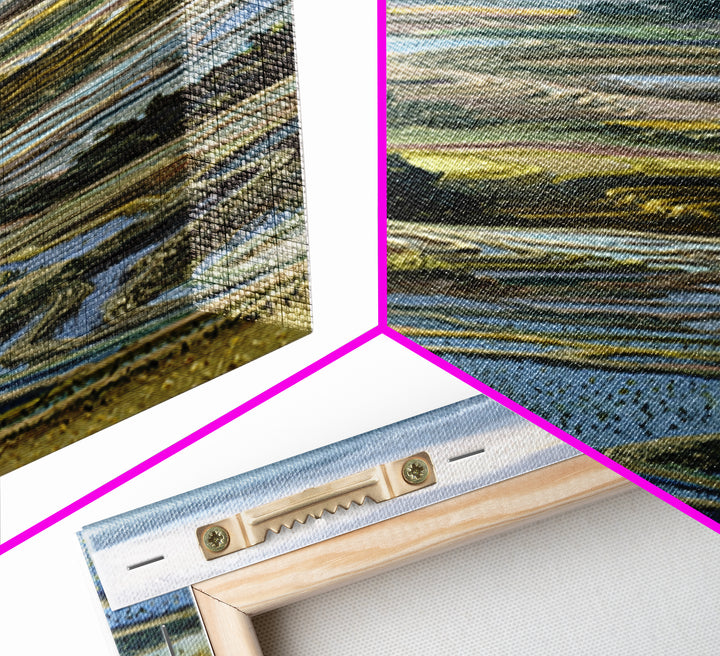 Rice Terraces Glowing Framed Canvas Print, Landscape Art, Floral Wall Art, Living Room Decor, Horizon, Minimalist Decor, LAN-1x3-30