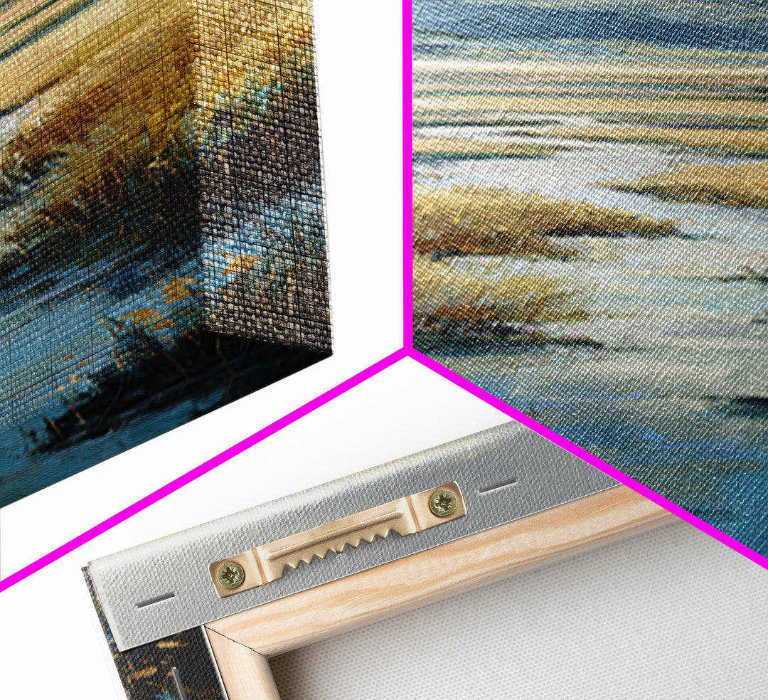 Winding River Through Golden Fields Canvas Print, Landscape Art, Gallery Decor, Living Room Decor, Fine Art, Horizon, LAN-1x3-38