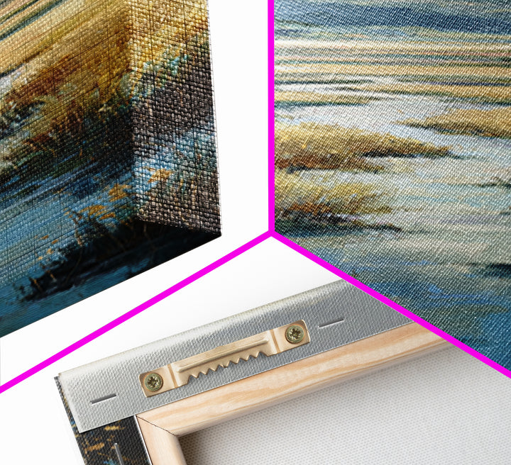Winding River Through Golden Fields Canvas Print, Landscape Art, Gallery Decor, Living Room Decor, Fine Art, Horizon, LAN-1x3-38