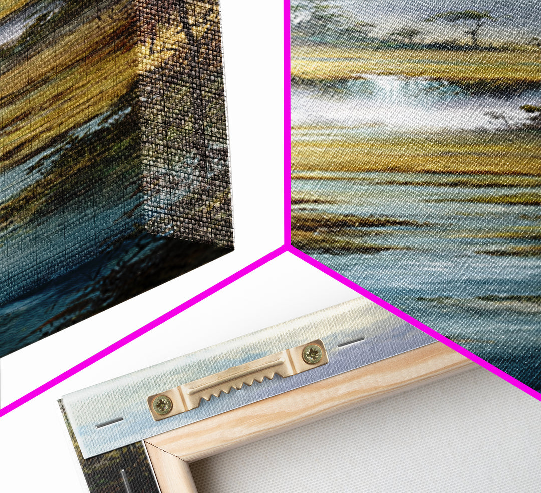 Tropical Jungle Waterfall Framed Canvas Print, Landscape Art, Minimalist Decor, Living Room Decor, Oil Painting, Horizon, LAN-1x3-4