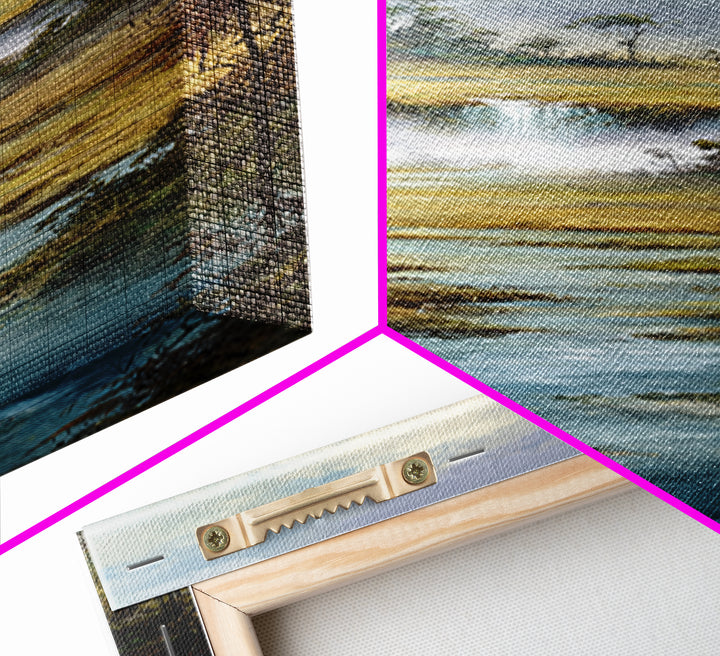 Tropical Jungle Waterfall Framed Canvas Print, Landscape Art, Minimalist Decor, Living Room Decor, Oil Painting, Horizon, LAN-1x3-4